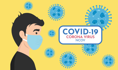 Man wearing protective Medical mask for prevent virus Wuhan Covid-19. Boy wearing a surgical mask. Corona virus, Novel coronavirus.