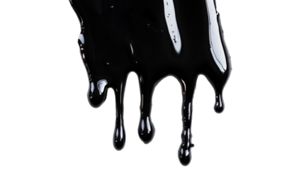 Thick black liquid dripping on transparent background. Transparent background