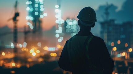 Concept of civil engineer standing and watching construction site