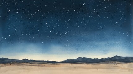 Fototapeta premium Starry Night Sky Over Desert Landscape with Twilight Horizon
