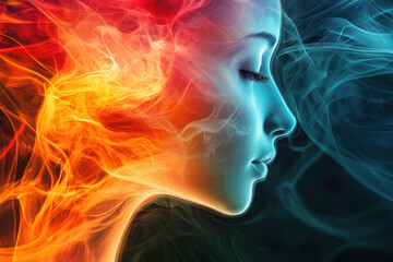 Obraz premium An Abstract brain activity visual representing tailored neurotherapy with vibrant colors and smoke effects, showcasing profile