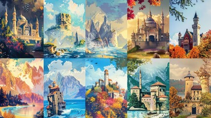 Fototapeta premium Postcards of various tourist attractions