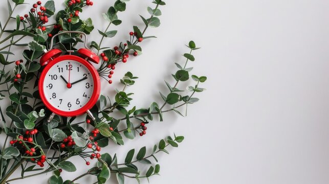 Red alarm clock on white background