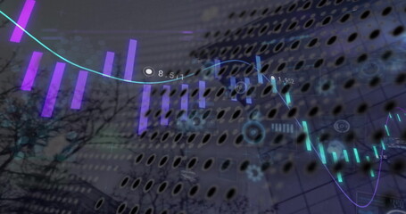 Image of digital data processing over city