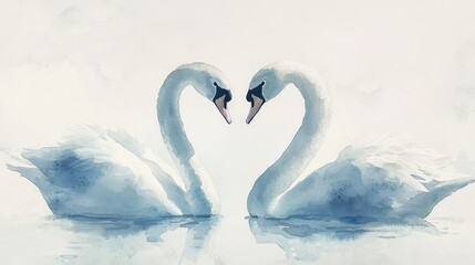 Romantic Swans Creating Heart Shape in Still Water Splash