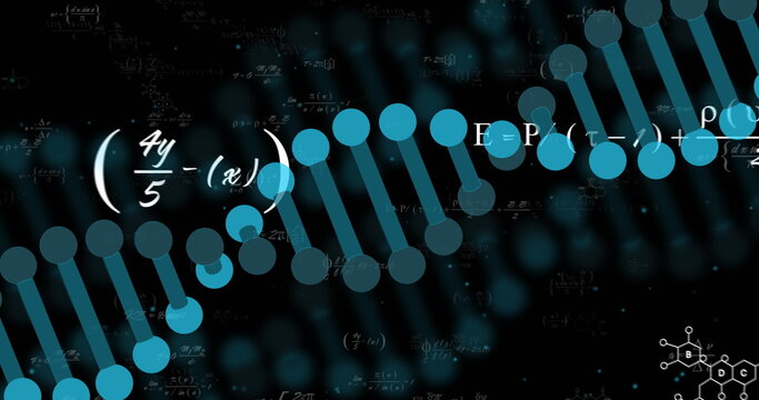 Image of dna strand over mathematical equations - Powered by Adobe