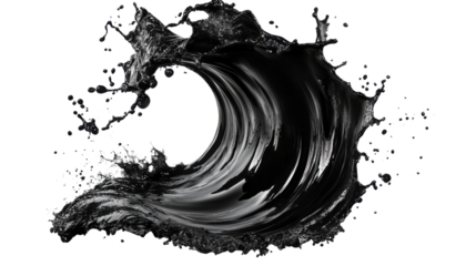 Black wave splashing with transparent background. Transparent background