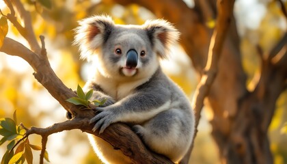 Adorable Koala Bear in Australian Tree Golden Hour