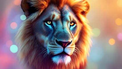 Majestic Lion Portrait Vibrant Colors Artistic Digital Art