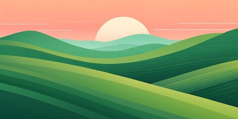 Obraz premium Serene Sunset Over Rolling Green Hills