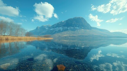 Obraz premium Mountain Lake Reflection Scenic View Winter Landscape