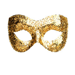 Gold Glitter Half Mask, Mysterious Carnival and Fancy Dress Accessory, Isolated on Transparent Background