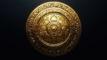 Fototapeta premium Ornate Golden Shield with Floral Design and Intricate Decorations