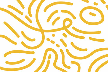 Abstract noodle pattern. Graphic spaghetti background with yellow ramen noodles. Isolated vector illustrations on white background. Italian pasta abstract pattern
