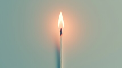 Single Matchstick with Flame Illuminating Calm Background