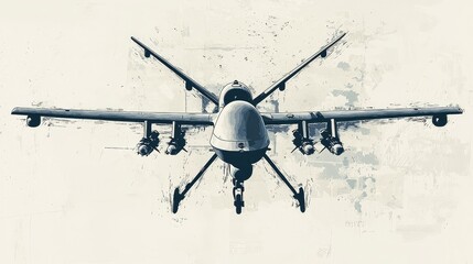 Military Drone Front View Equipped with Missiles and Surveillance Tools
