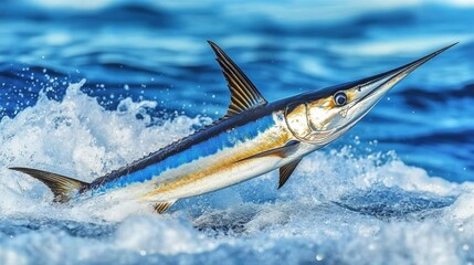 Obraz premium Marlin leaping in ocean waves marine environment wildlife action