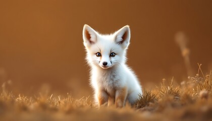 Adorable White Fox Kit in Golden Sunset Meadow