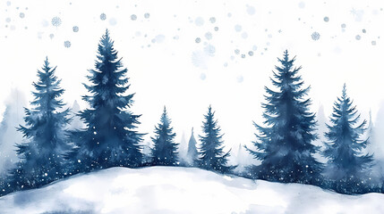 Obraz premium Trees in the winter forest. watercolor landscape. Twilight Valley. Illustration