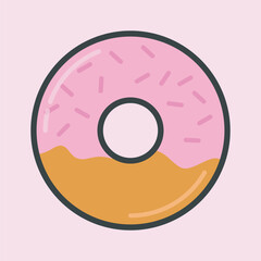 strawberry doughnut cream with outline flat vector design.