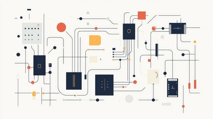 Abstract Technology Background with Circuits and Geometric Shapes