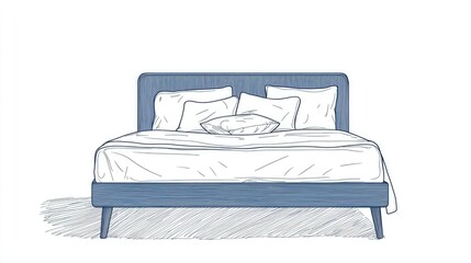 Minimalist Sketch of a Cozy Bed with Pillows and Blankets