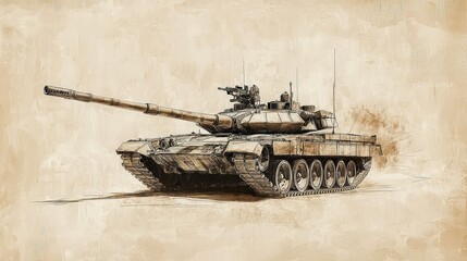 Fototapeta premium Detailed Sketch of a Military Tank on an Artistic Background
