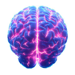 A vibrant, stylized representation of a human brain with electric patterns.