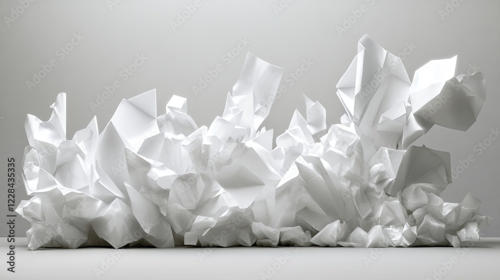 Poster folding paper transforms into intricate origami shapes and unfolds in a dynamic 3d animation. genera