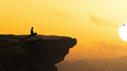 Serene Meditation at Sunrise on a Cliff with Vibrant Horizon Glow