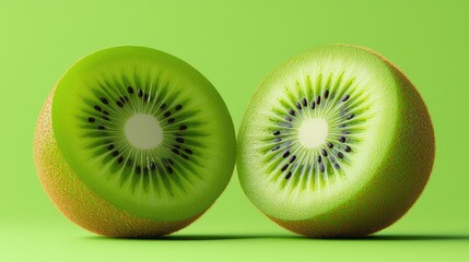 Fresh Green Kiwi Slices on Bright Green Background