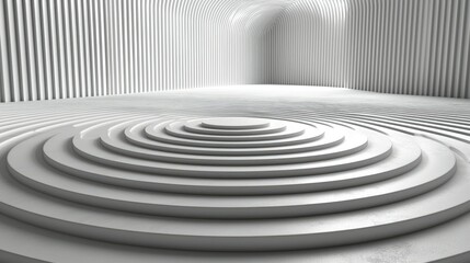 Abstract White Circular Platform in Modern Architectural Space