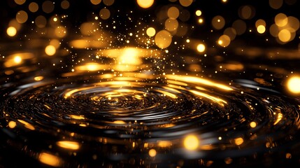 Golden ripples create captivating patterns on a 3D surface responding to unseen influences at night. Generative AI