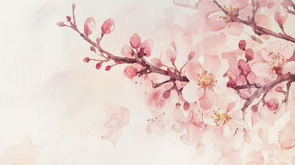 Fototapeta premium Delicate Pink Blossom Watercolor Painting on Soft Background