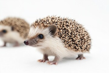 Fototapeta premium Playful hedgehog in studio setting animal white background cute perspective