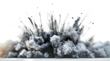 Dynamic explosion with billowing smoke and debris. Transparent background