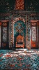 Obraz premium Ornate Throne Room with Intricate Tile Work and Colorful Walls