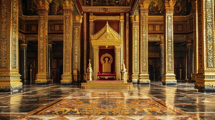 Ornate Interior of a Grand Temple with Golden Details and Artwork