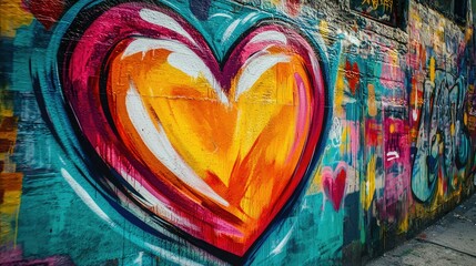 Fototapeta premium Colorful Urban Abstract Heart Mural with Vibrant Graffiti Art