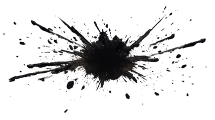 Dynamic black ink splash on transparent background. Transparent background