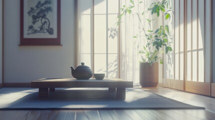 Fototapeta premium Zen Tea Ceremony in Minimalist Interior