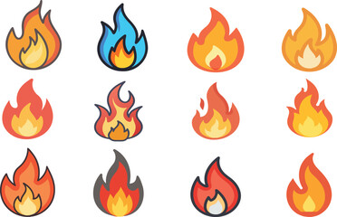Fire Icon Set – Collection of Burning Flame Symbols in Various Styles