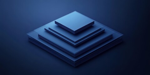Dark blue background with large flat squares, 3D rendering. Minimalist geometric pattern for web design