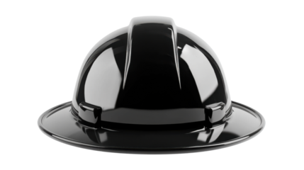 Glossy black hard hat on transparent background. Transparent background