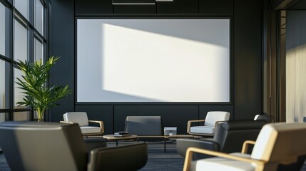 Modern Office Waiting Area with Blank Screen