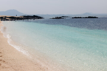 Udo Island, Jeju Island province, South Korea, white sand coral beach, coastline sea landscape sunny view, U Island, Soseom cow island, Jeju-si, Jeju-do, Sanho and Hagosudong beach