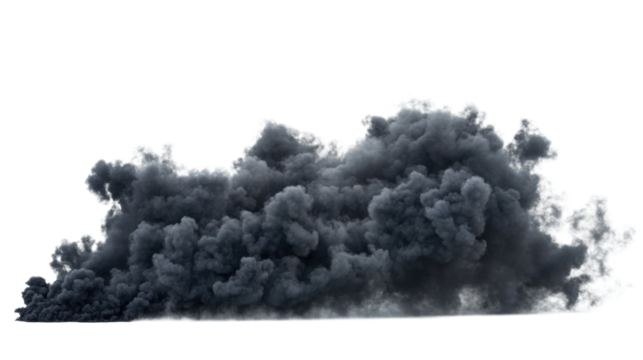 Dense black smoke cloud on transparent background. Transparent background