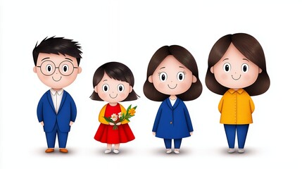 Charming Cartoon Illustration of a Happy Family Together