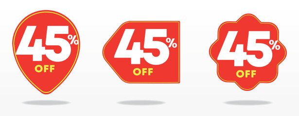 Fototapeta premium 45% off. Price tag, value, offer, special. Sale, advertising, discount, marketing. Promo, shop, buy. Illustration, set, sticker, icon, vector, commerce 