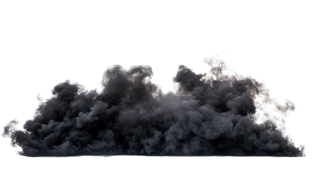 Dense black smoke rising on transparent background. Transparent background